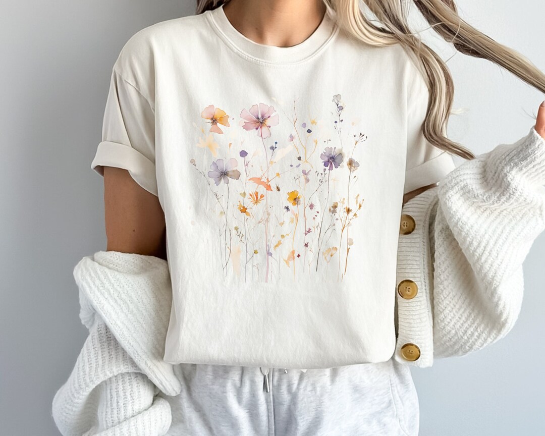 Comfort Color Wildflower T-shirt, Wildflower Watercolor T-shirt, Pastel ...