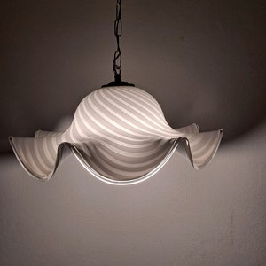 Vintage Very Large Murano White Swirl Ceiling Light