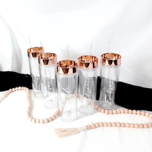 Brautjungfer Becher - Personalisierte Junggesellinnenabschied Becher - Roségold Becher - Benutzerdefinierte Wasserflaschen Brautjungfer Geschenke