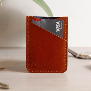 Funda de tarjeta de cuero marrón natural / Funda de tarjeta / Cartera de tarjeta delgada / Cartera de cuero / Titular de tarjeta de cuero Buttero / Cartera de cuero de 3 bolsillos