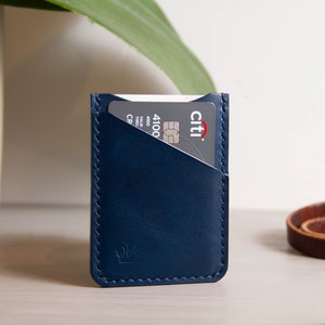 Blue Natural Buttero Leather Card Sleeve Card Sleeve Slim Card Wallet Leather Wallet Leather Card Holder 3-Pocket Leather Wallet image 1