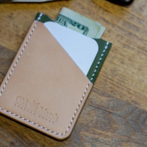 ¡AUTORIZACIÓN! Funda de tarjeta de cuero natural de dos tonos / Cartera de tarjeta delgada / Cartera de cuero / Tarjetero de cuero / Cartera de cuero de 3 bolsillos