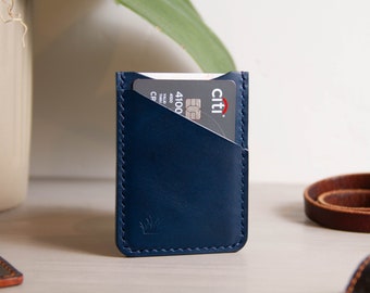 Blue Natural Buttero Leather Card Sleeve | Card Sleeve | Slim Card Wallet | Leather Wallet | Leather Card Holder | 3-Pocket Leather Wallet