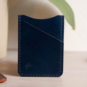 Blue Natural Buttero Leather Card Sleeve Card Sleeve Slim Card Wallet Leather Wallet Leather Card Holder 3-Pocket Leather Wallet image 2