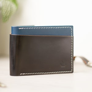 Black Shell Cordovan & Blue Buttero Leather Bifold Wallet / Cartera de cuero para hombre / Billetera Billfold / Horween Shell Cordovan / Buttero