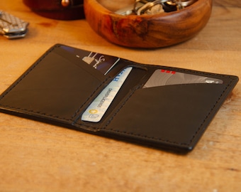 CLEARANCE! Slim Leather Fold Wallet | Black Leather Wallet | Minimalist Folded Wallet | Everyday Wallet | Italian Leather Wallet
