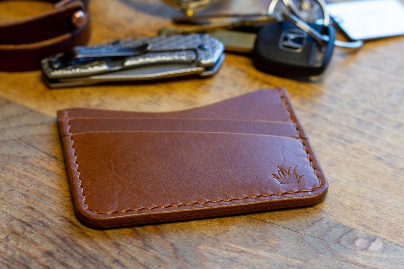 Brown Leather Card Sleeve Card Sleeve Slim Card Wallet Etsy