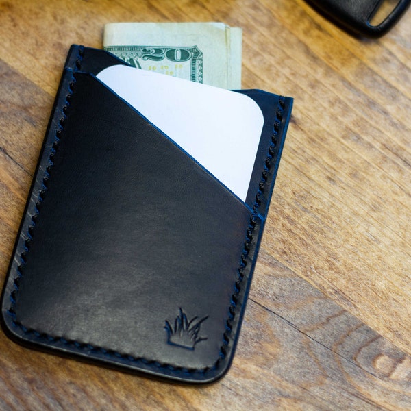 Black Leather Card Sleeve | Card Sleeve | Slim Card Wallet | Leather Wallet | Leather Card Holder | 3-Pocket Wallet | La Perla Azzurra
