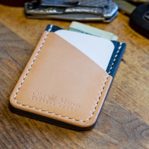 ¡AUTORIZACIÓN! Funda de tarjeta de cuero natural de dos tonos / Cartera de tarjeta delgada / Cartera de cuero / Tarjetero de cuero / Cartera de cuero de 3 bolsillos