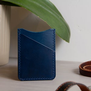 Blue Natural Buttero Leather Card Sleeve Card Sleeve Slim Card Wallet Leather Wallet Leather Card Holder 3-Pocket Leather Wallet image 5