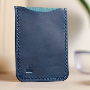 Deslizamiento de tarjeta de cuero Buttero azul / Funda de tarjeta / Cartera de tarjeta delgada / Cartera de cuero / Tarjetero de cuero / Cartera minimalista