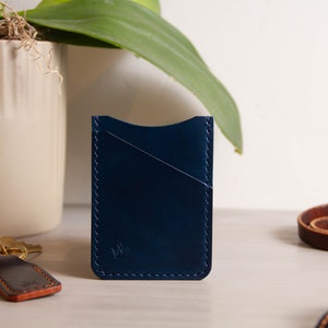 Blue Natural Buttero Leather Card Sleeve Card Sleeve Slim Card Wallet Leather Wallet Leather Card Holder 3-Pocket Leather Wallet image 3