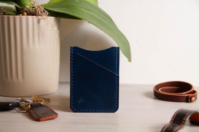 Blue Natural Buttero Leather Card Sleeve Card Sleeve Slim Card Wallet Leather Wallet Leather Card Holder 3-Pocket Leather Wallet image 3