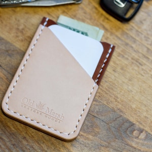 ¡AUTORIZACIÓN! Funda de tarjeta de cuero natural de dos tonos / Cartera de tarjeta delgada / Cartera de cuero / Tarjetero de cuero / Cartera de cuero de 3 bolsillos