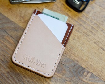 CLEARANCE! Two-Tone Natural Leather Card Sleeve | Slim Card Wallet | Leather Wallet | Leather Card Holder | 3-Pocket Leather Wallet