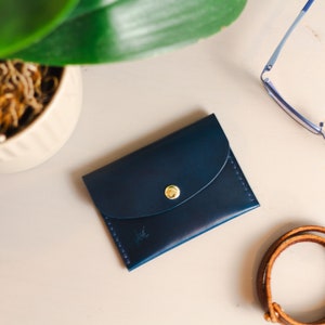 Funda para tarjeta a presión de cuero Buettero azul / Cartera de tarjeta simple / Cartera de tarjeta de cuero / Cartera a presión / Funda de tarjeta de cuero azul