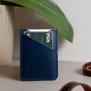 Blue Natural Buttero Leather Card Sleeve Card Sleeve Slim Card Wallet Leather Wallet Leather Card Holder 3-Pocket Leather Wallet image 4