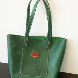 Green Leather Ladies&#39; Purse | Green Leather Tote Bag | Pull-up Leather Tote | Natural Leather Tote Bag