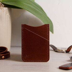 Funda de tarjeta de cuero Buttero natural de nogal / funda de tarjeta / cartera de tarjeta delgada / cartera de cuero / titular de tarjeta de cuero / cartera de cuero de 3 bolsillos
