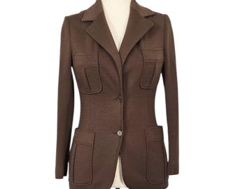 1970s Vintage Jacket 70s Blazer ILGWU Pocket Brown Small Fitted Tailored Act III