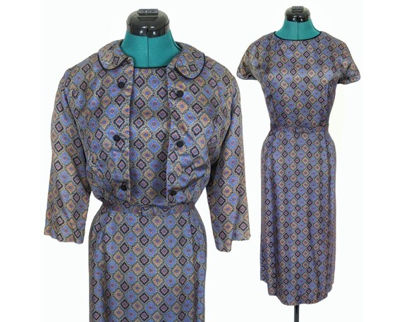 50s Vintage Dress, Jacket, & Belt Matching Set, S… - image 1