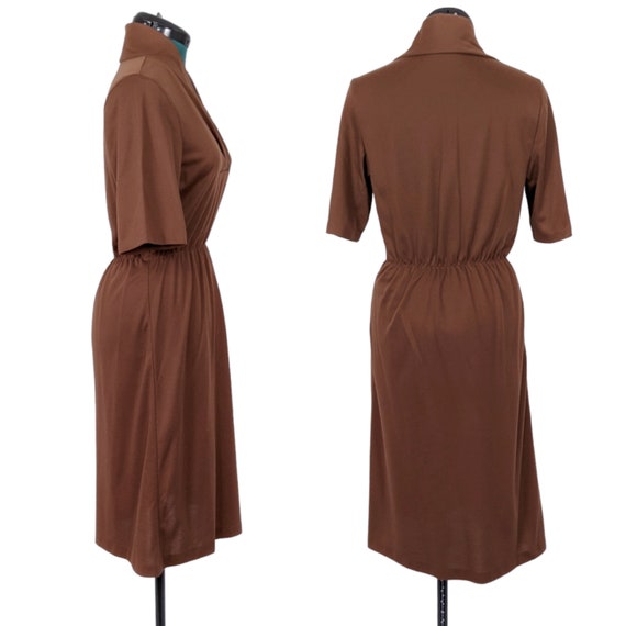 80s Vintage Dress, Shirtwaist, Brown, Stretchy El… - image 3