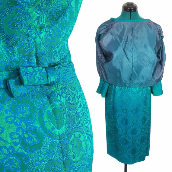 50s Vintage Dress & Jacket Set, Brocade Damask, S… - image 8