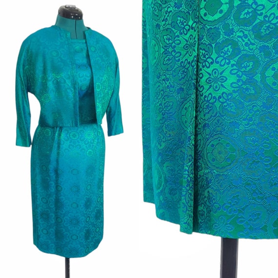 50s Vintage Dress & Jacket Set, Brocade Damask, S… - image 6