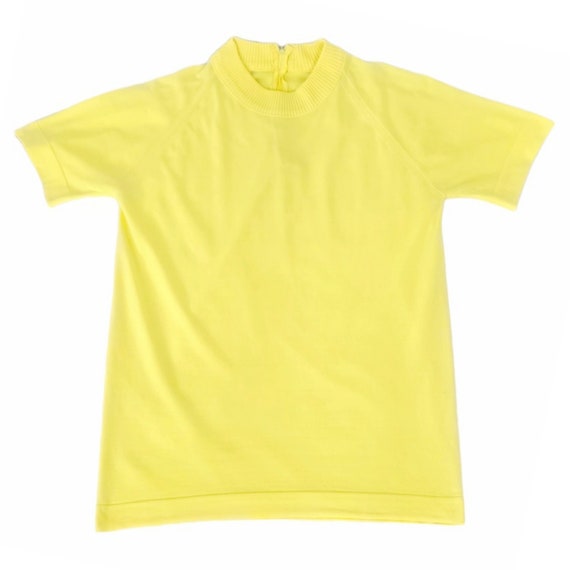 60s Vintage Blouse, 70s Knit Shirt, Lemon Yellow,… - image 7