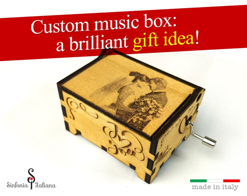 Music Box Custom Photo, Wedding Photo Music Box, Music Box from Photo, Custom Music Box,Hand Crank, Wood Music Box, Bridal Shower image 6