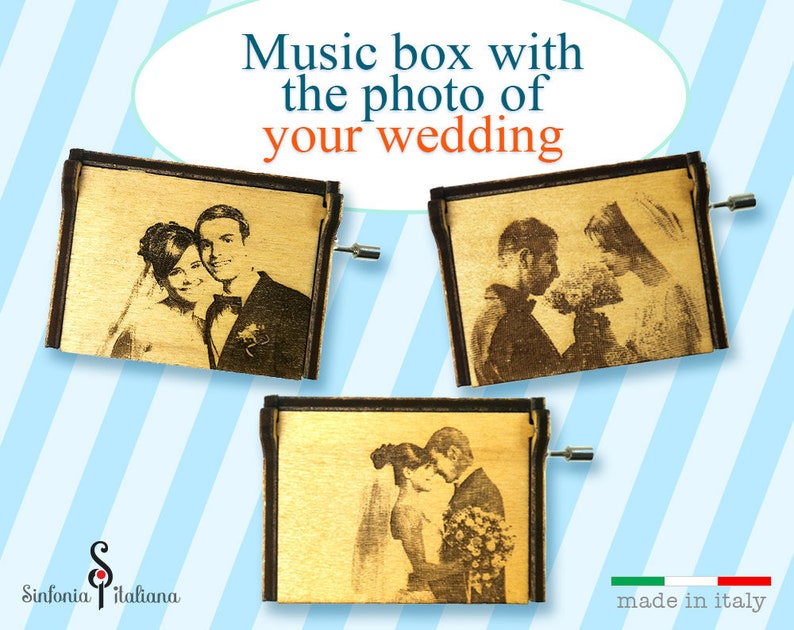 Music Box Custom Photo, Wedding Photo Music Box, Music Box from Photo, Custom Music Box,Hand Crank, Wood Music Box, Bridal Shower image 2