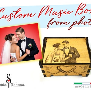 Music Box Custom Photo, Wedding Photo Music Box, Music Box from Photo, Custom Music Box,Hand Crank, Wood Music Box, Bridal Shower image 1
