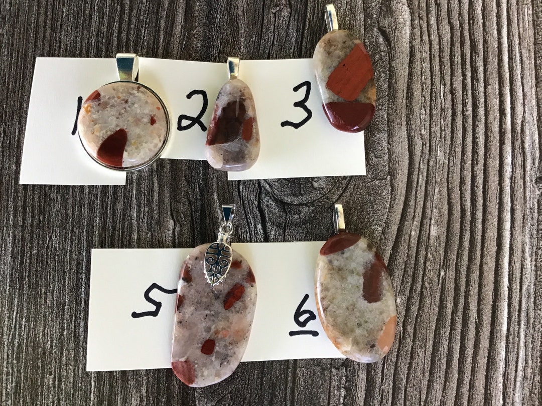 Pudding Stone Pendant Necklace, Gold Colored Box and Black Cord. Etsy