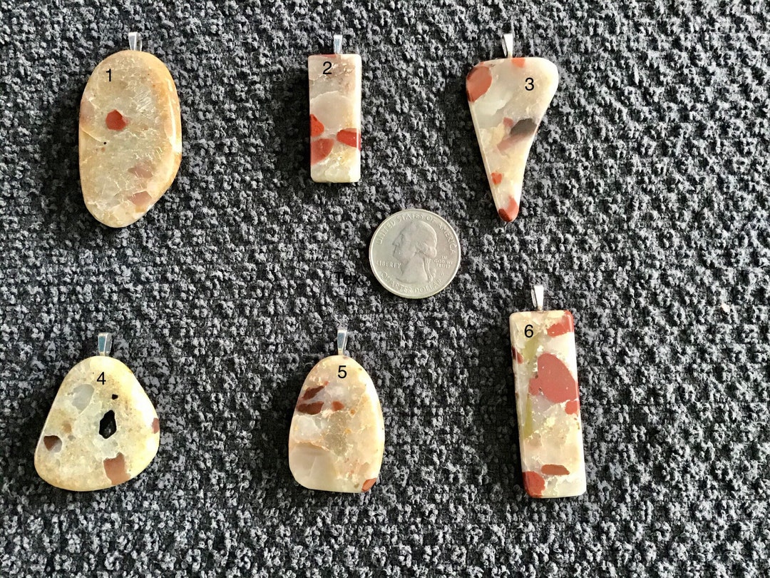 Pudding Stone Pendant Necklace, Gold Colored Box and Chain. Etsy