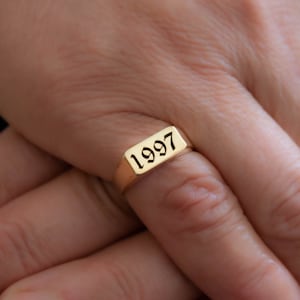 Old English Silver Ring, Personalized Jewelry, Initials Ring, Gothic Date Ring, Initial Ring Silver, Solid Gold Ring, 14K Gold