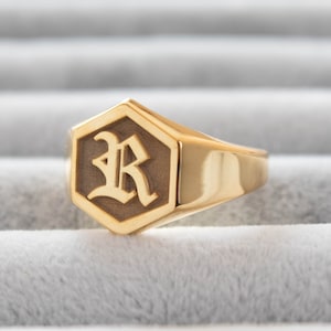 Anillo de plata personalizado, anillo de plata inglés antiguo, anillo con letras, anillo de sello personalizado, anillo de sello de oro, anillo de oro con inicial, para hombres y mujeres