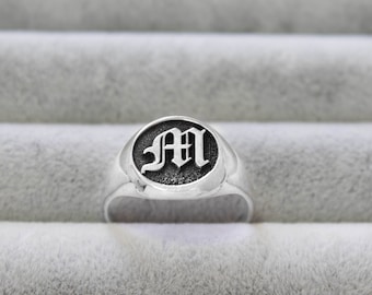 Old English Signet Ring, Personalized Letter Ring, Custom Letter Ring, For Men Women, Statement Ring, Sterling Silver, Gold and Rose Gold