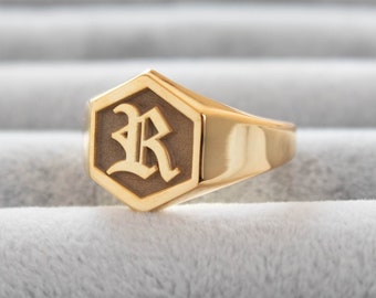 Personalized Silver Ring, Old English Silver Ring, Letter Ring, Custom Signet Ring, Gold Signet Ring, Initial Gold Ring, For Men and Women