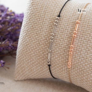 Pulsera de cordón de seda con código Morse, plata, oro y oro rosa, con nombre, palabra y letra, regalo especial para el Día del Padre.