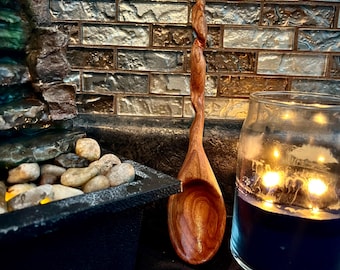 Wooden cooking spoon, hand crafted from cherry wood, unique design, perfect hand carved serving utensil!