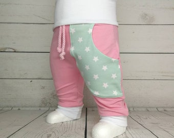 Puschel-Design Baby Pumphose mit Tasche Sterne rosa mint Gr. 50-104 Mitwachshose