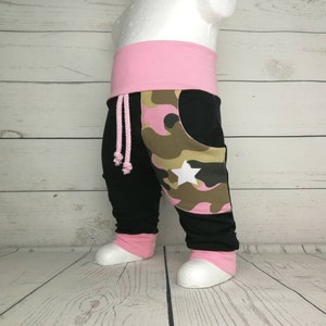 Baby pants bloomers with pocket camouflage camouflage black pink size. 50-104 wax pants