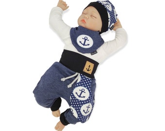 Baby Set Pumphose + Mütze + Halstuch Anker maritim Gr. 50-104 Geschenkset Puschel-Design