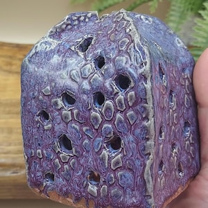 Lantern Tea Light Holder Handmade Studio Pottery / Purple and Indigo Blue Textured Glazed Ceramic Art Candleholder / Amazing Style and Color