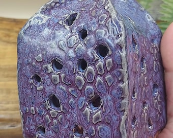 Lantern Tea Light Holder Handmade Studio Pottery / Purple and Indigo Blue Textured Glazed Ceramic Art Candleholder / Amazing Style and Color