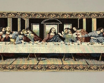 Vintage Woven “Last Supper” Tapestry Table Runner – 13.5” x 39” – Religious Christian Decor, Wall Hanging or Christmas display