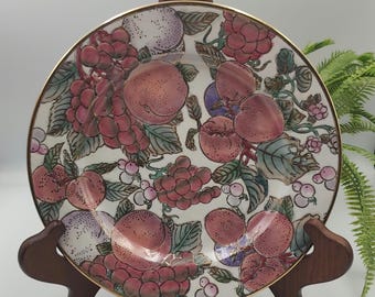 Vintage Toyo Porcelain Fruit Plate: Pink & Gold Thanksgiving Decor