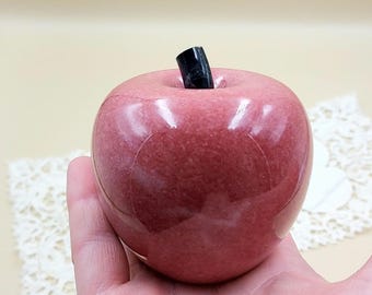 Vintage Pink Marble Apple Paperweight – Crowning Touch Collection, Taiwan Decorative Stone Fruit Home /Office / Teacher Décor / Unique Mauve