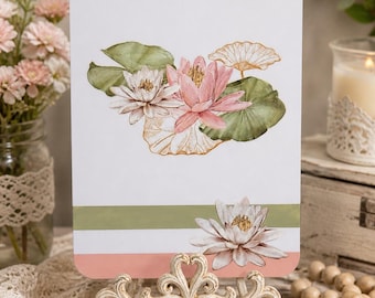 Pond Lily Pad Clipboard / Handmade Pastel Pink & Green Memo Holder - watercolor look - very elegant - Great for Home Office School