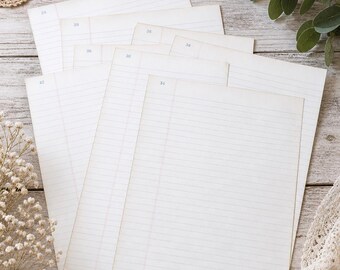 Vintage EPHEMERA Ledger Sheets 12 Piece Lot / Approx 8.5x14 Old Record Book Pages / Aged and Numbered Accounting Paper / Junk Journal Book